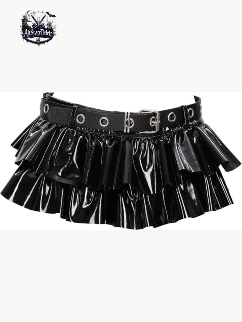 Gothic Punk PU Leather Mini Skirt with Belt Tiered Pleated